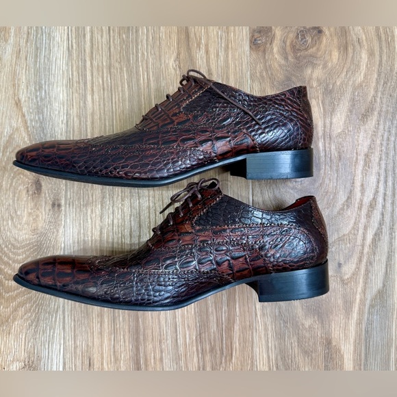 Fertini MEN'S SHOES ALLIGATOR PRINT / CALF-SKIN LEATHER OXFORDS Size 41/8 LNC - Picture 4 of 7